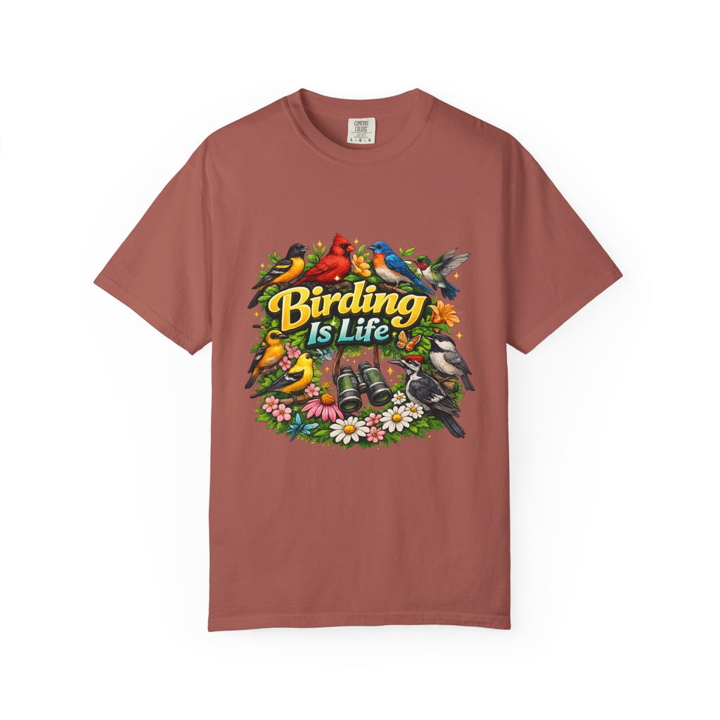 Birding Is Life T-shirt | Colorful Songbirds, Binoculars, Floral Design