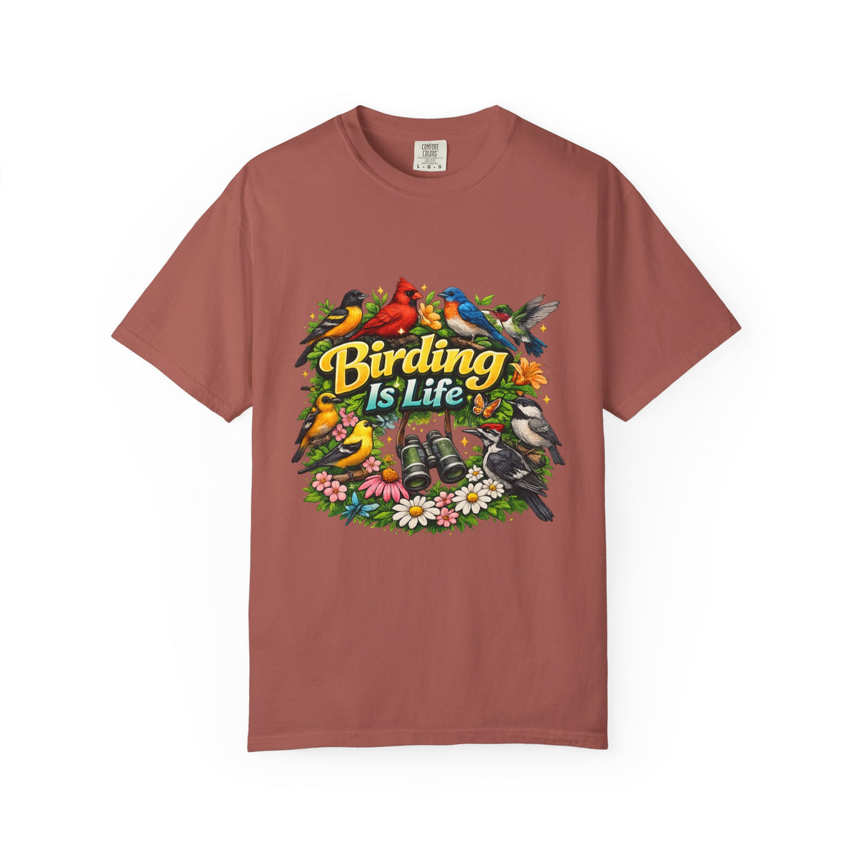 Birding Is Life T-shirt | Colorful Songbirds, Binoculars, Floral Design