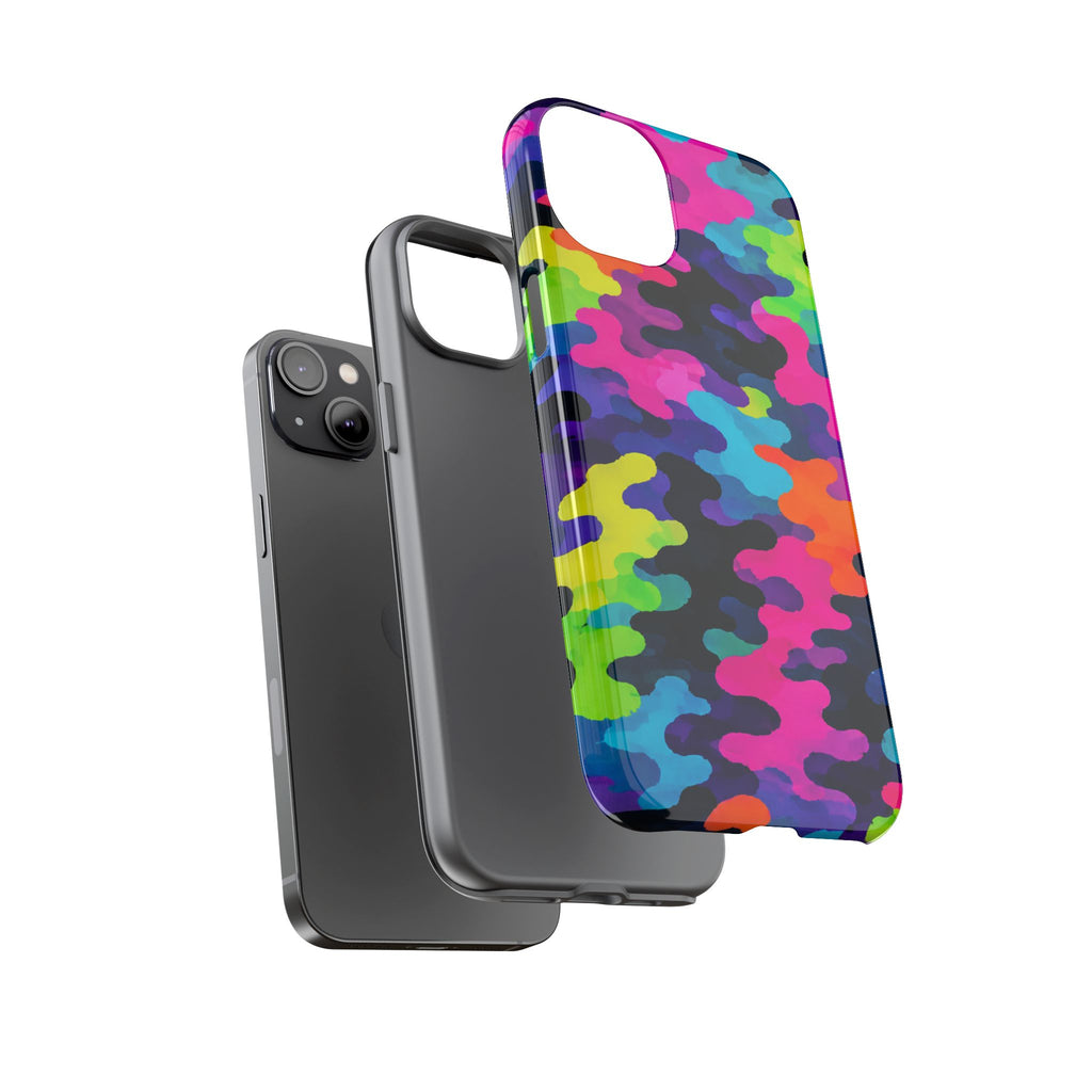 Neon Camo Tough Phone Case — Bright Rainbow Protective iPhone Cover