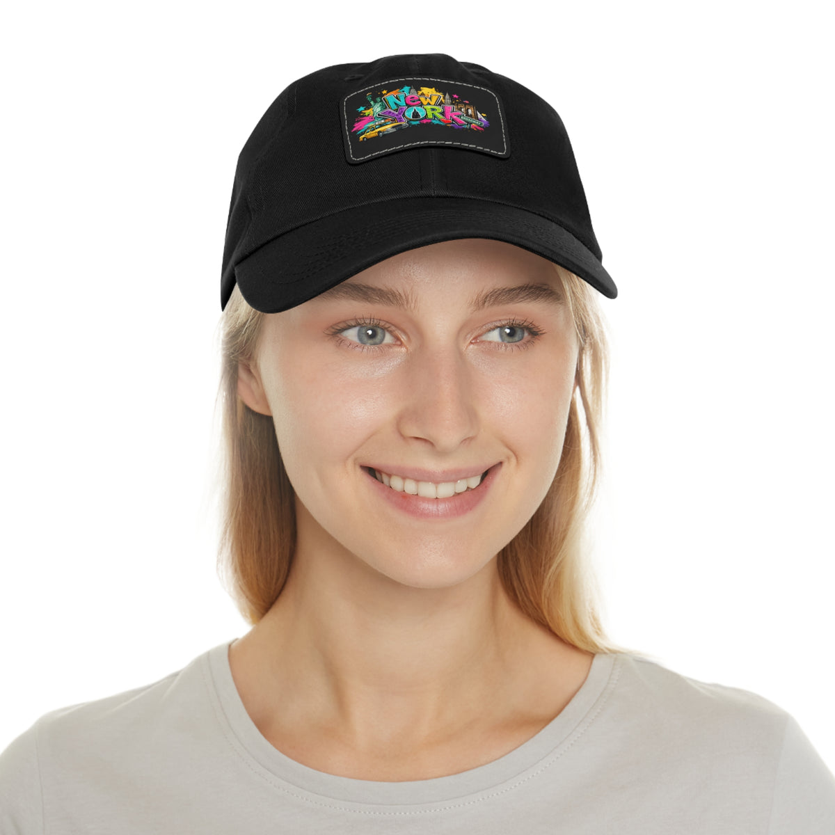 New York Graffiti Leather Patch Dad Hat | City Skyline