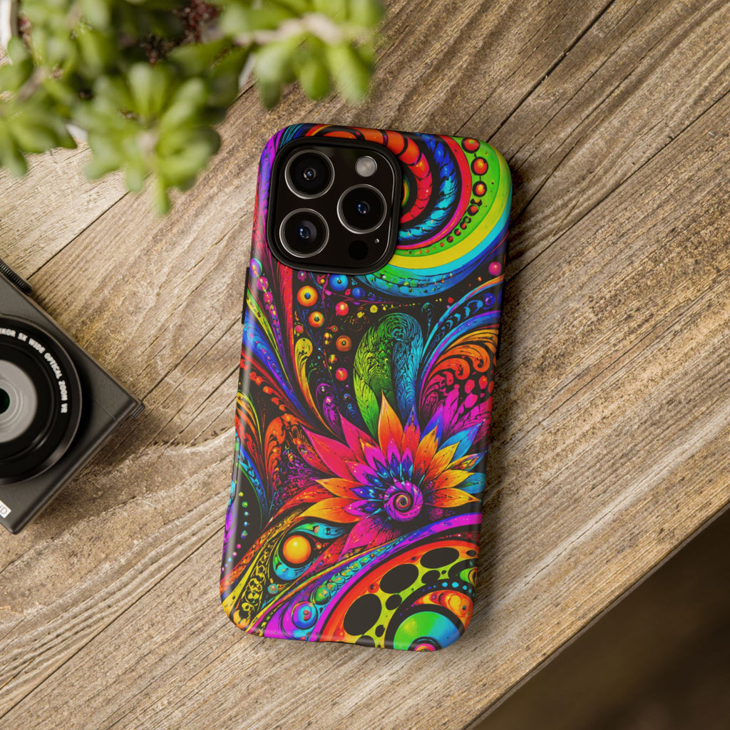 Psychedelic Floral Phone Case — Vibrant Swirl Tough Protective Cover