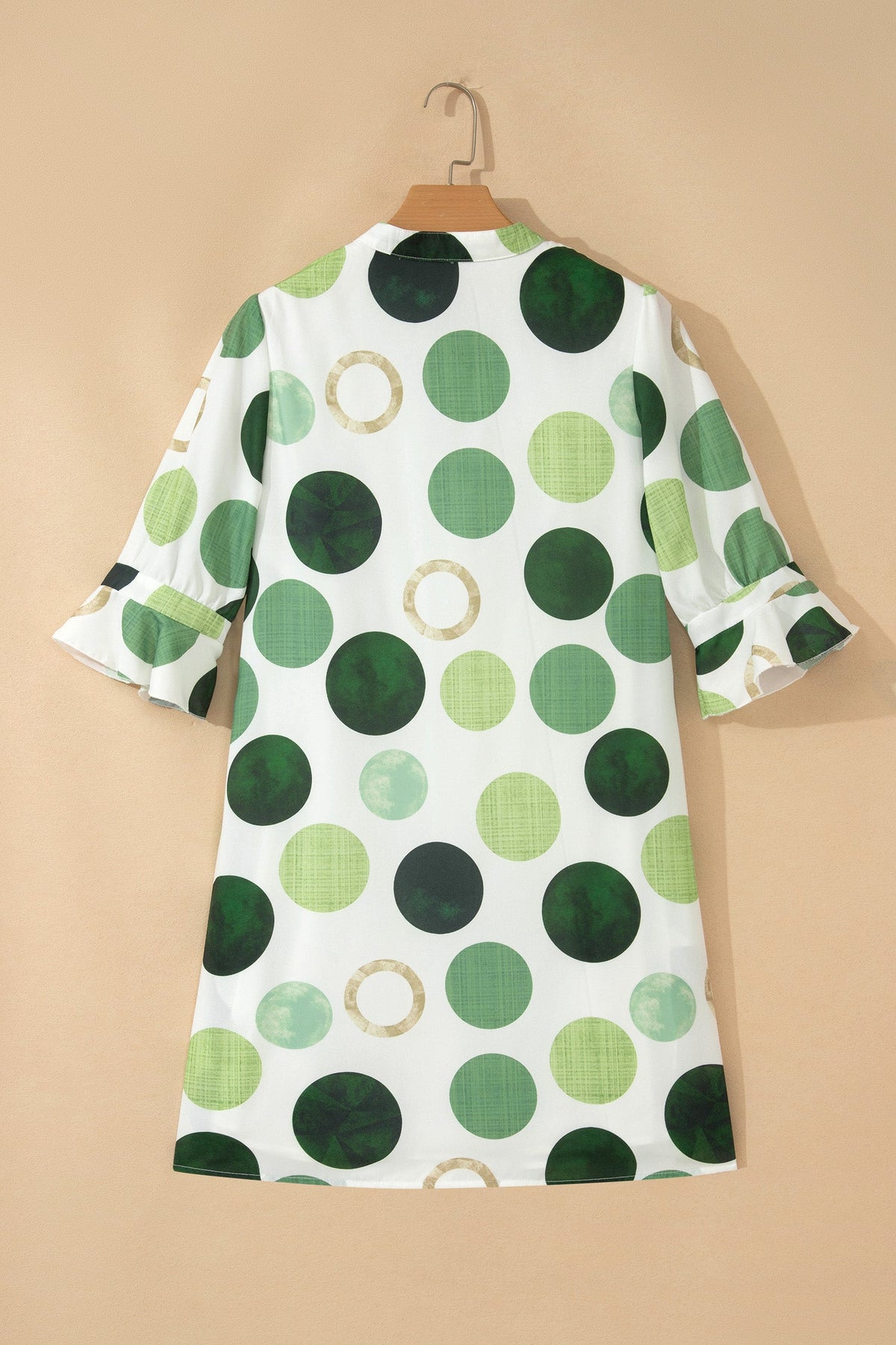 Polka Dot Flounced 3/4 Sleeve Mini Dress