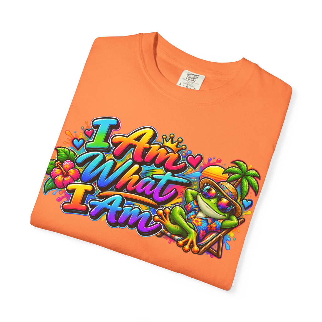 T-Shirt — "I Am What I Am" Colorful Tropical Frog Graphic Tee
