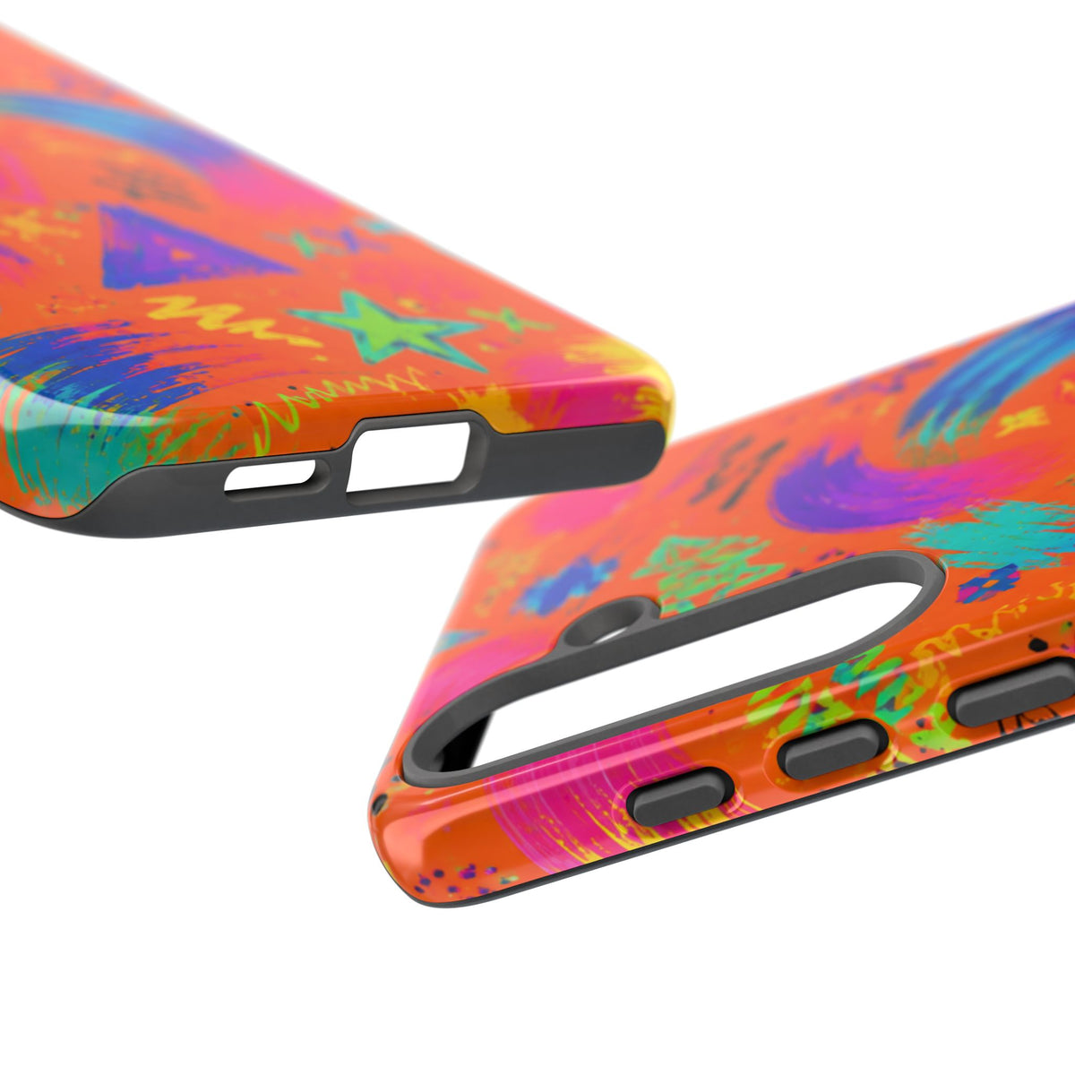 Colorful Neon Doodle Phone Case — Bright Abstract Stars & Hearts Tough Case