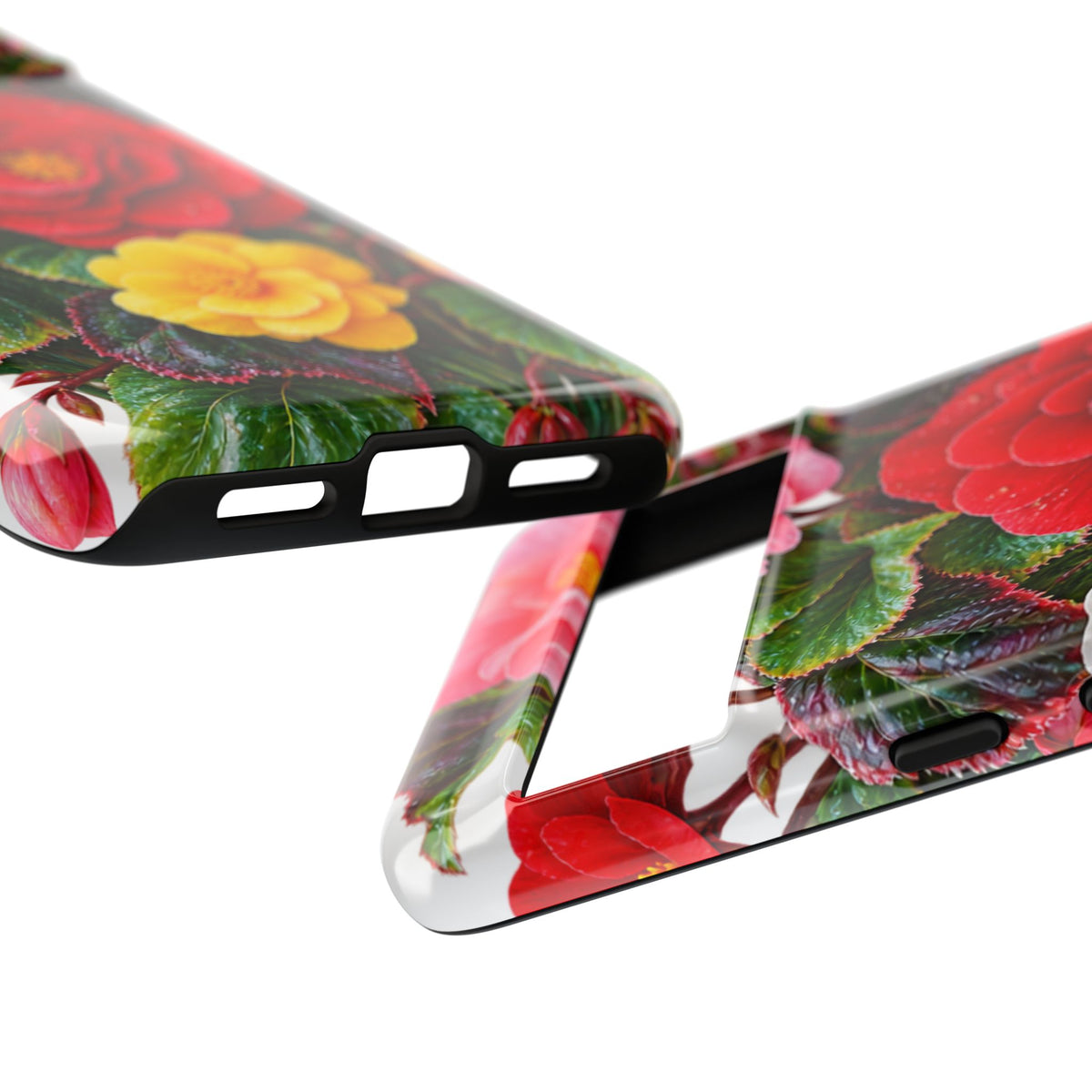 Floral Begonia Phone Case — Vibrant Red, Pink & Yellow Blossom Protective Cover