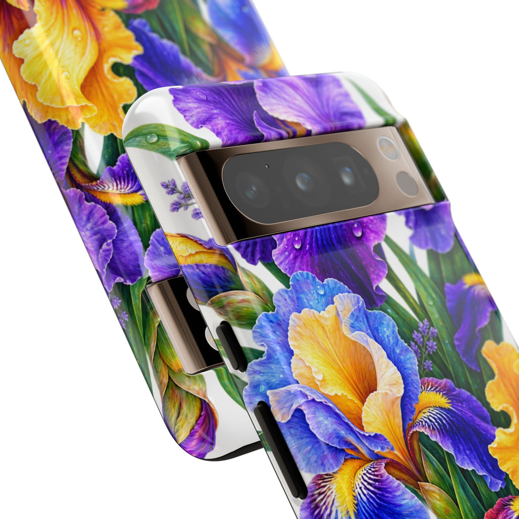 Floral Iris Tough Phone Case — Colorful Watercolor Iris Protective Cover