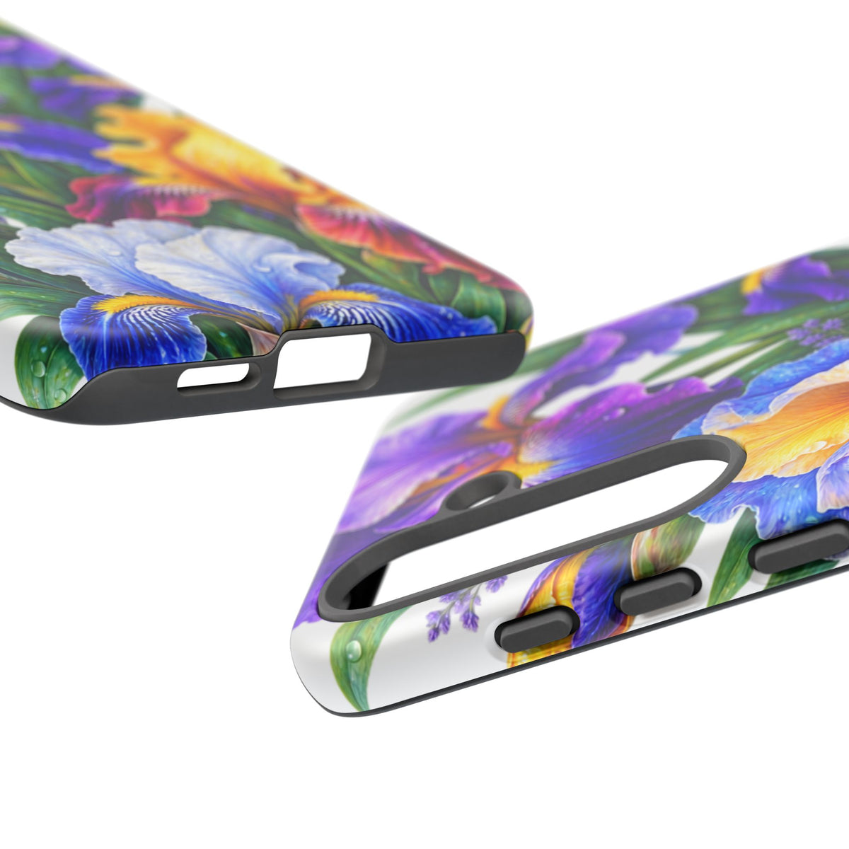 Floral Iris Tough Phone Case — Colorful Watercolor Iris Protective Cover