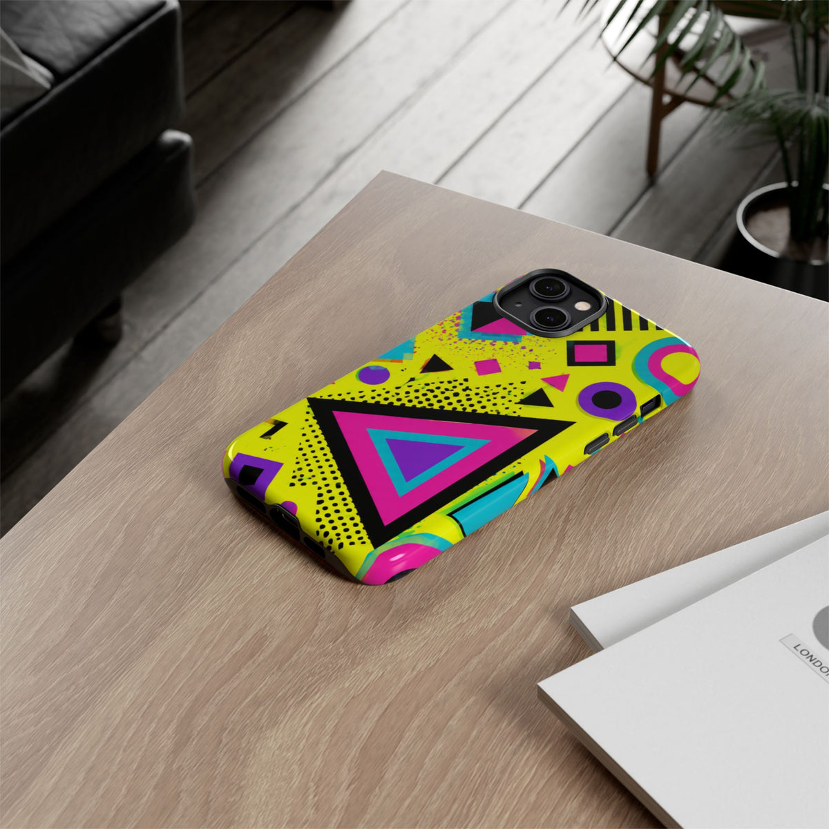 Retro 80s Geometric Phone Case — Neon Memphis Triangle Design