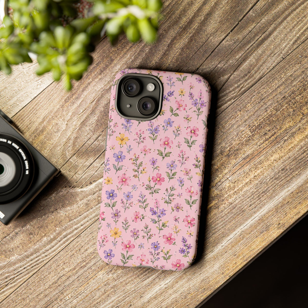 Floral Pink Tough Phone Case — Pastel Wildflower Protective Case