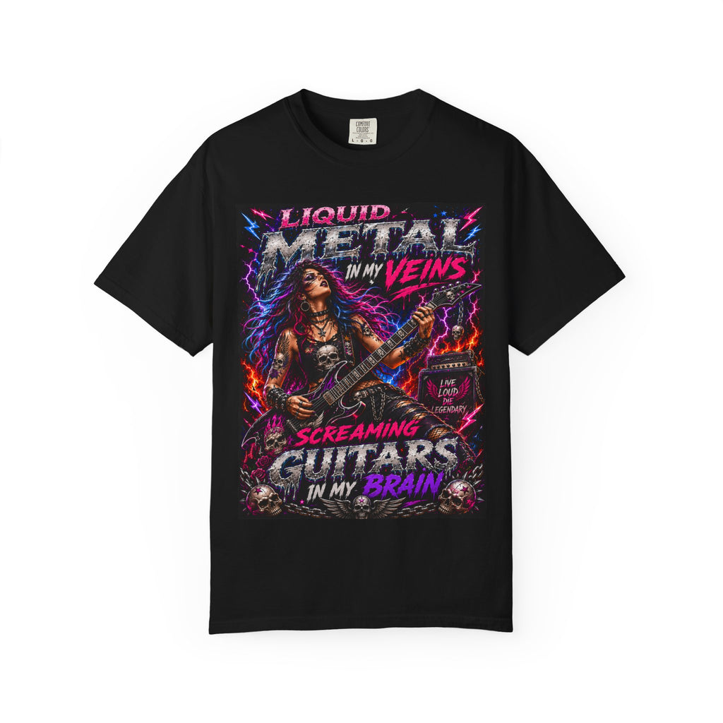 Liquid Metal Veins Screaming Guitars T-Shirt | Heavy Metal Rock Tee