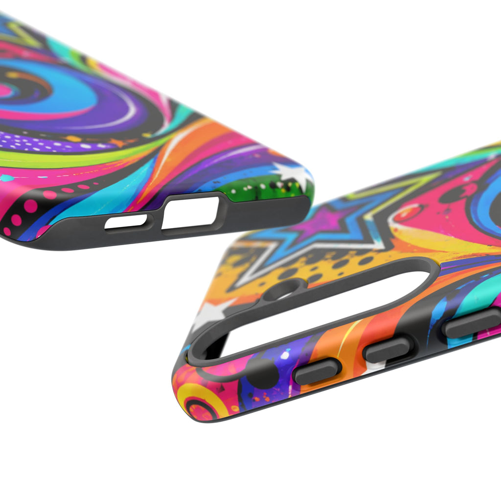 Psychedelic Swirl Phone Case — Bold Retro Stars & Neon Pop Art Tough Case