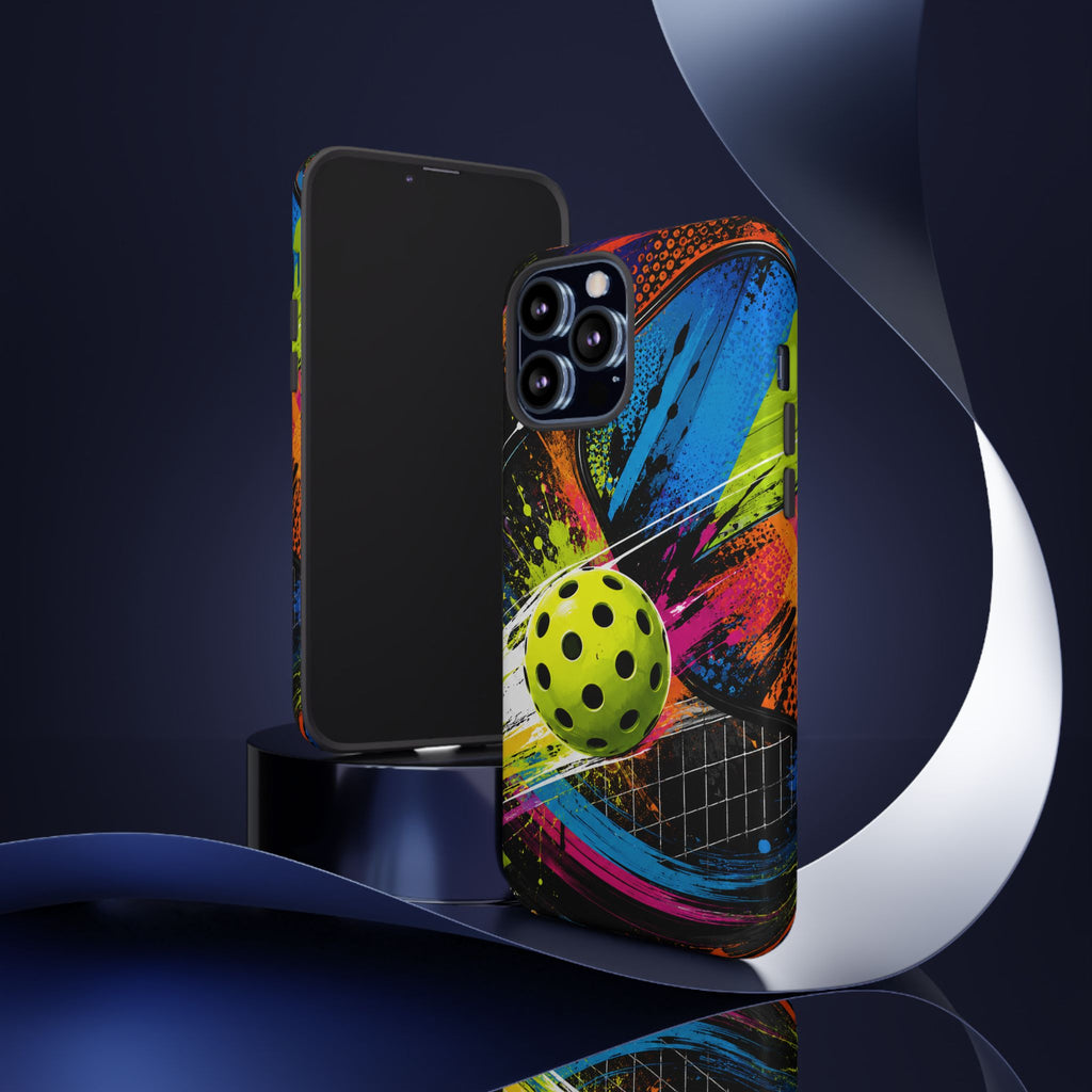 Pickleball Phone Case – Neon Paddle & Ball Splash Tough Case