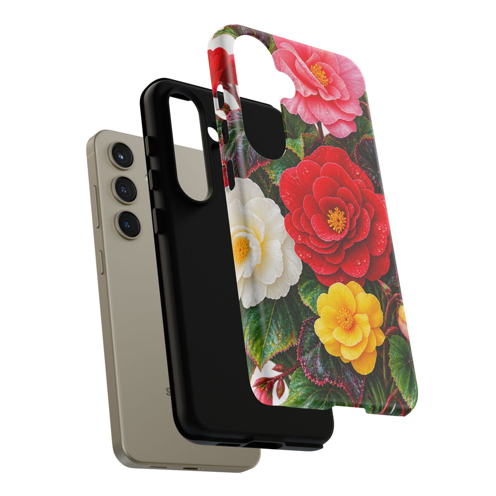 Floral Begonia Phone Case — Vibrant Red, Pink & Yellow Blossom Protective Cover