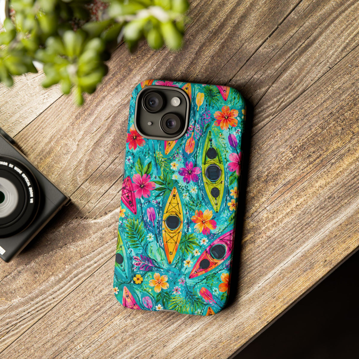 Tropical Kayak Phone Case – Colorful Floral Waterproof Pattern
