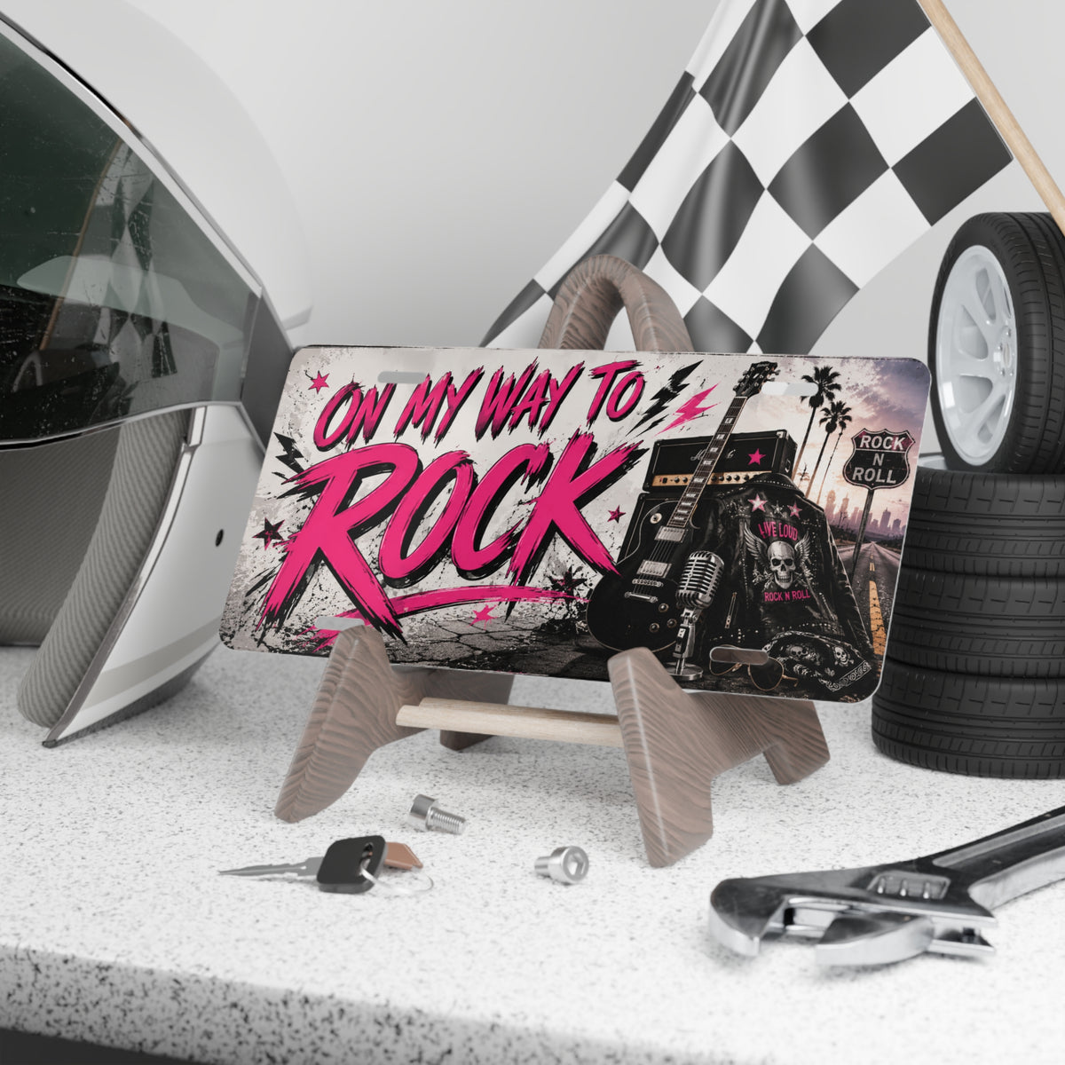 On My Way to Rock Vanity Plate | Guitar Skull License Tag