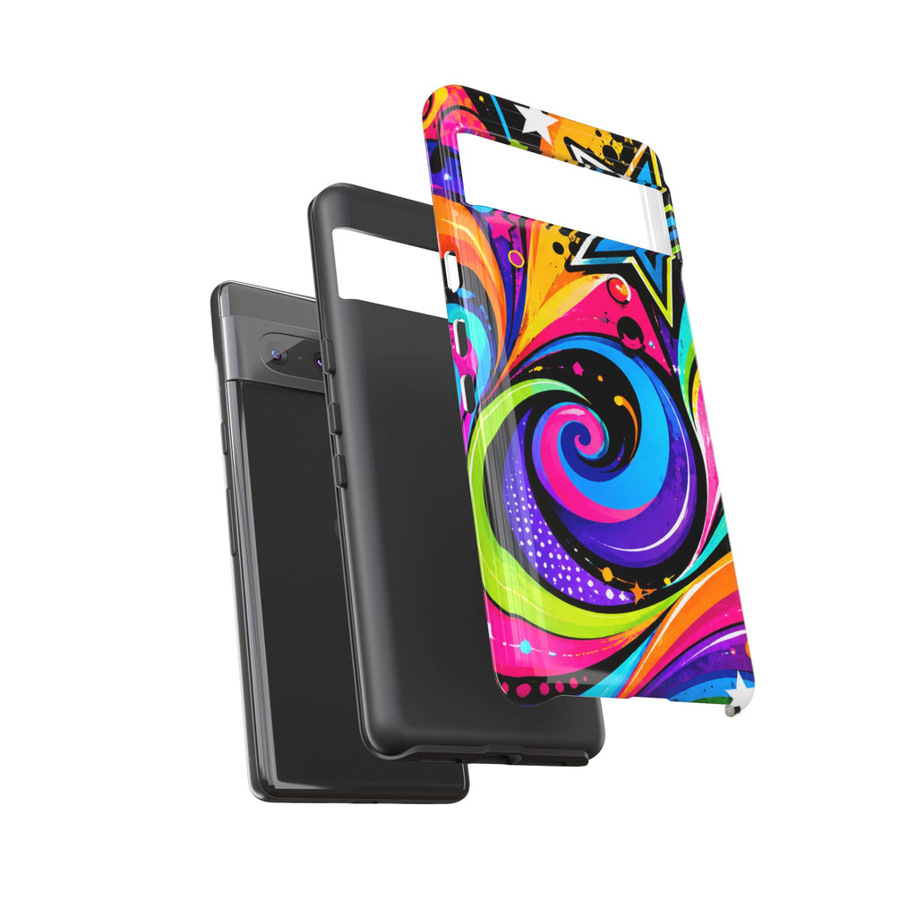 Psychedelic Swirl Phone Case — Bold Retro Stars & Neon Pop Art Tough Case