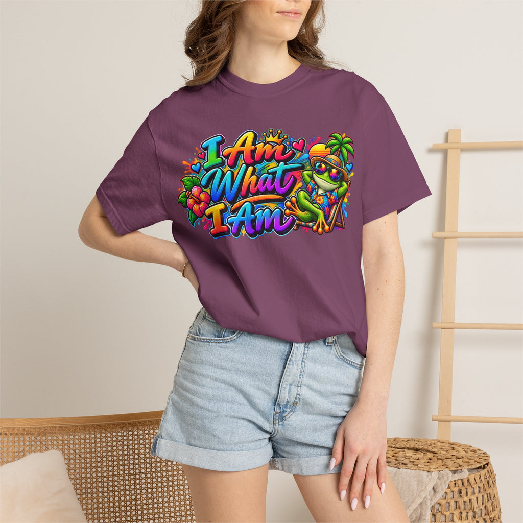 T-Shirt — "I Am What I Am" Colorful Tropical Frog Graphic Tee