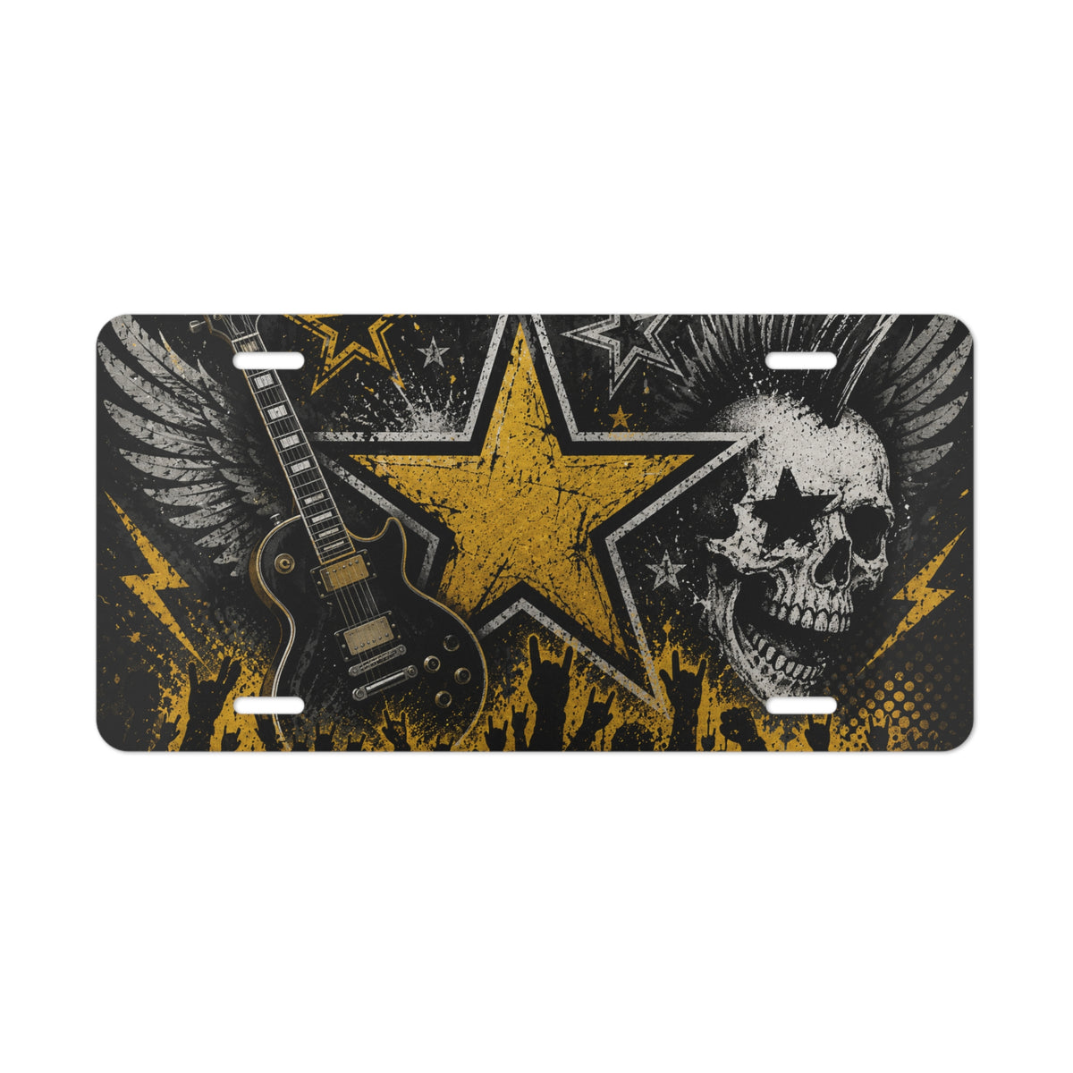 Rock Skull Guitar Vanity Plate | Metal License Plate