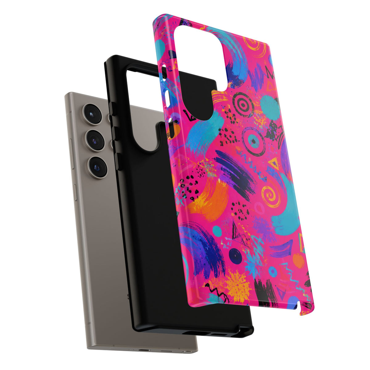 Neon Retro Abstract Tough Phone Case — 80s Brushstroke Pattern