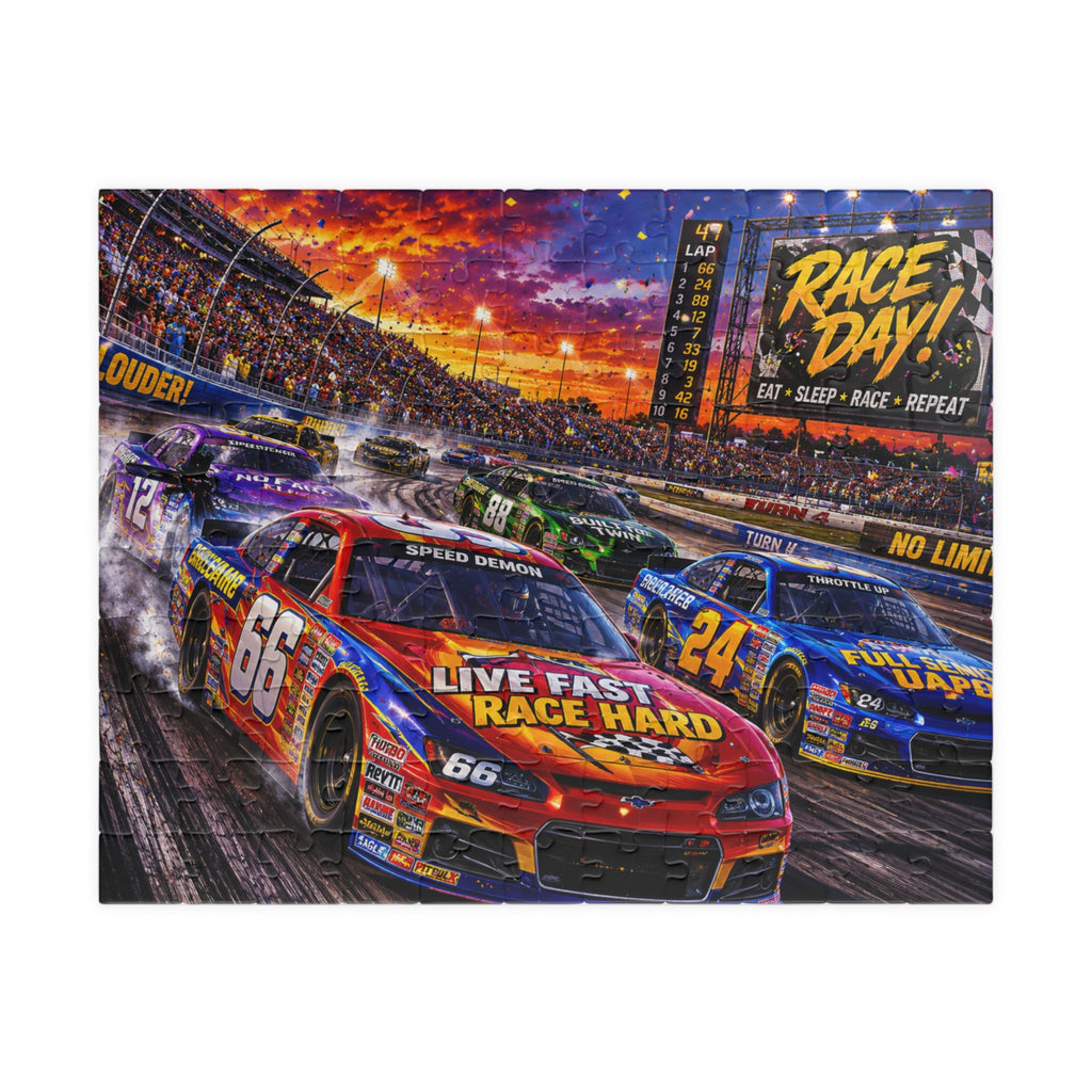 Race Day Car Racing Puzzle — "Live Fast Race Hard" Jigsaw (110–1014 pcs)