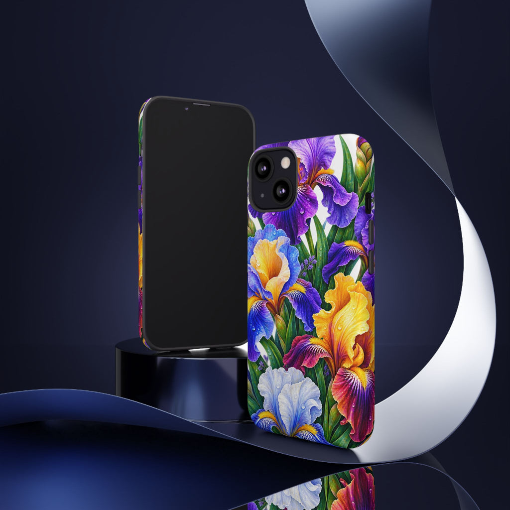 Floral Iris Tough Phone Case — Colorful Watercolor Iris Protective Cover