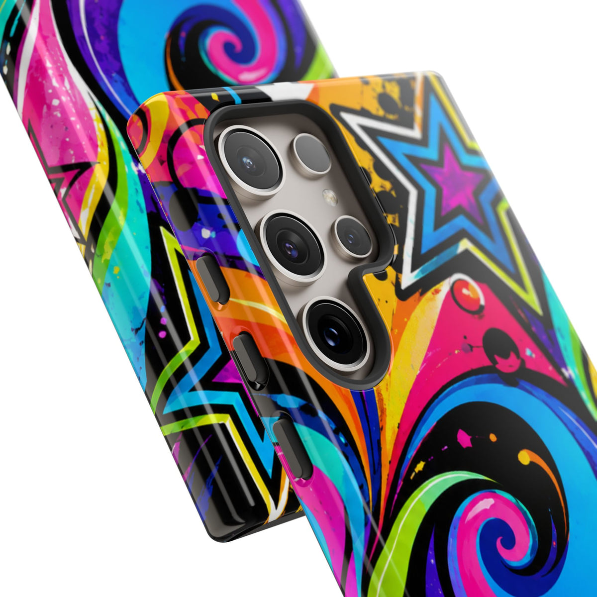 Psychedelic Swirl Phone Case — Bold Retro Stars & Neon Pop Art Tough Case