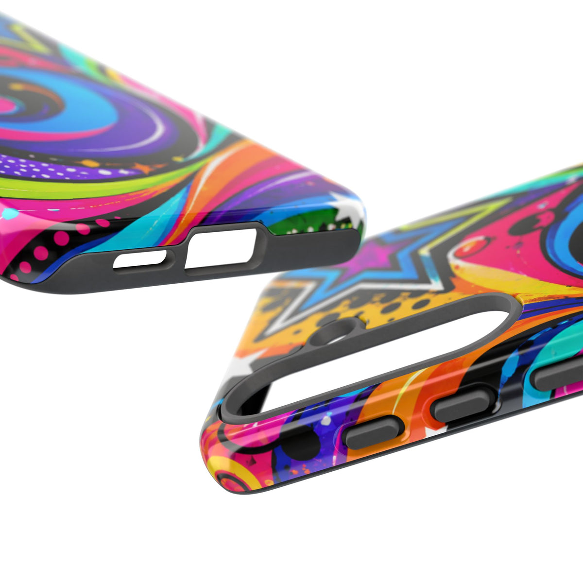Psychedelic Swirl Phone Case — Bold Retro Stars & Neon Pop Art Tough Case