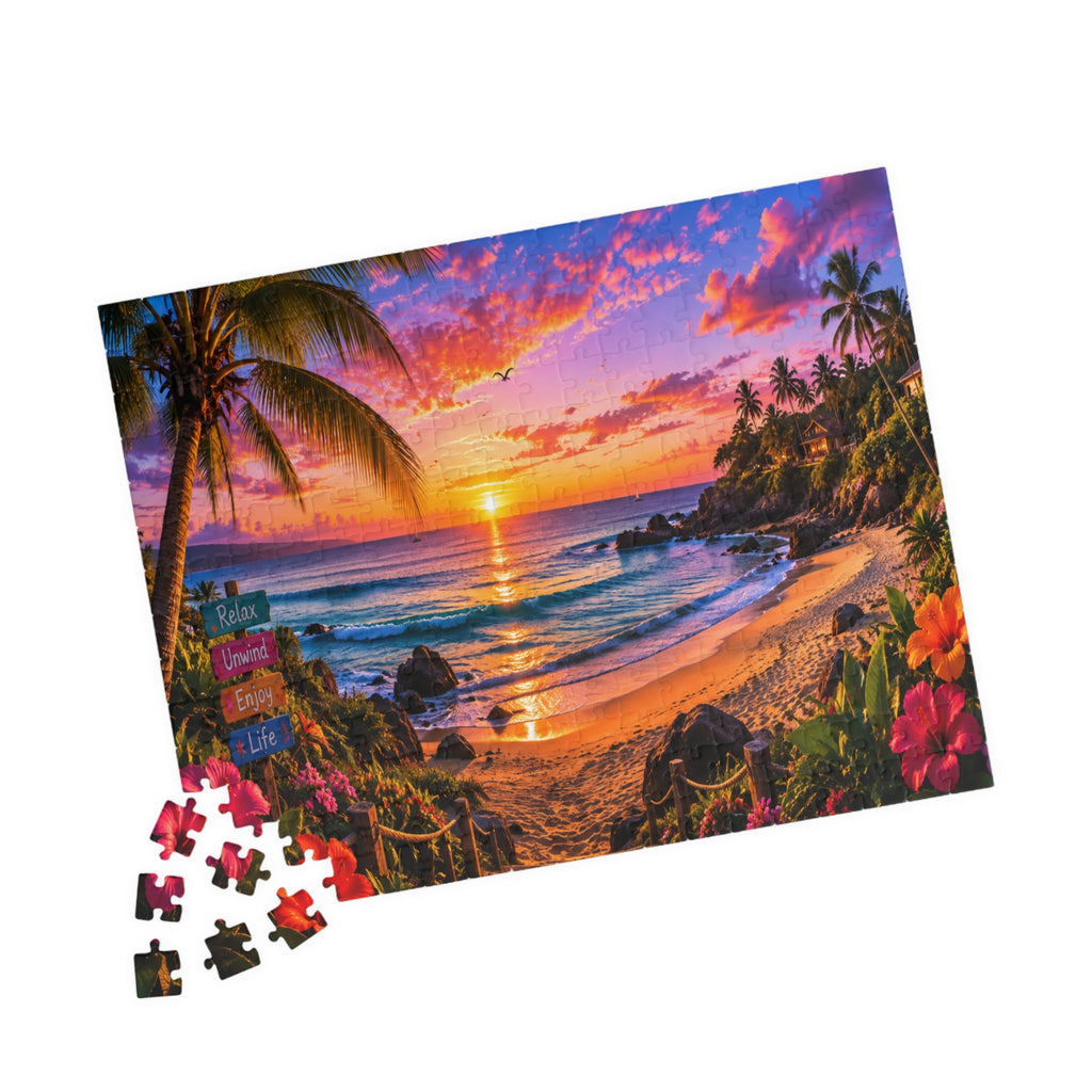 Tropical Sunset Beach Jigsaw Puzzle — Scenic Ocean View 110/252/520/1014-Piece