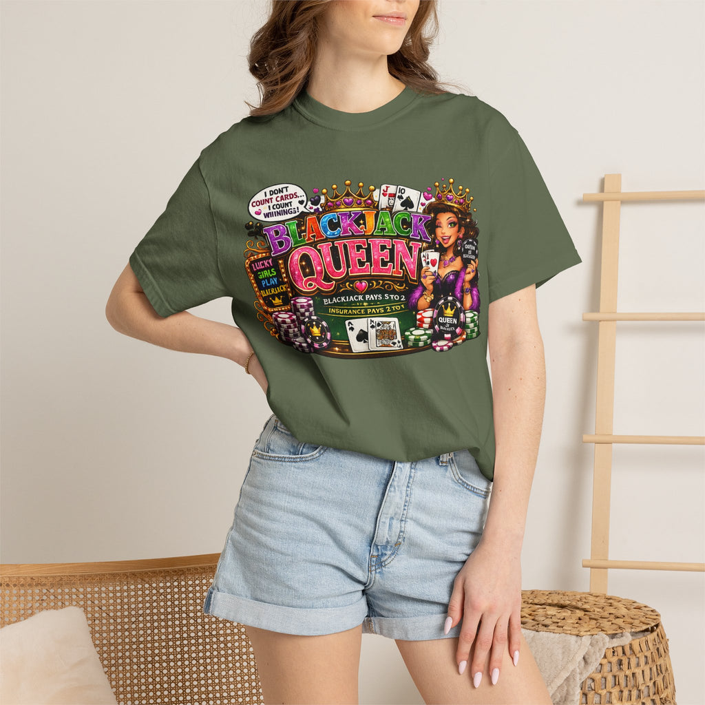 Blackjack Queen T-shirt | Casino Card Dealer Illustration