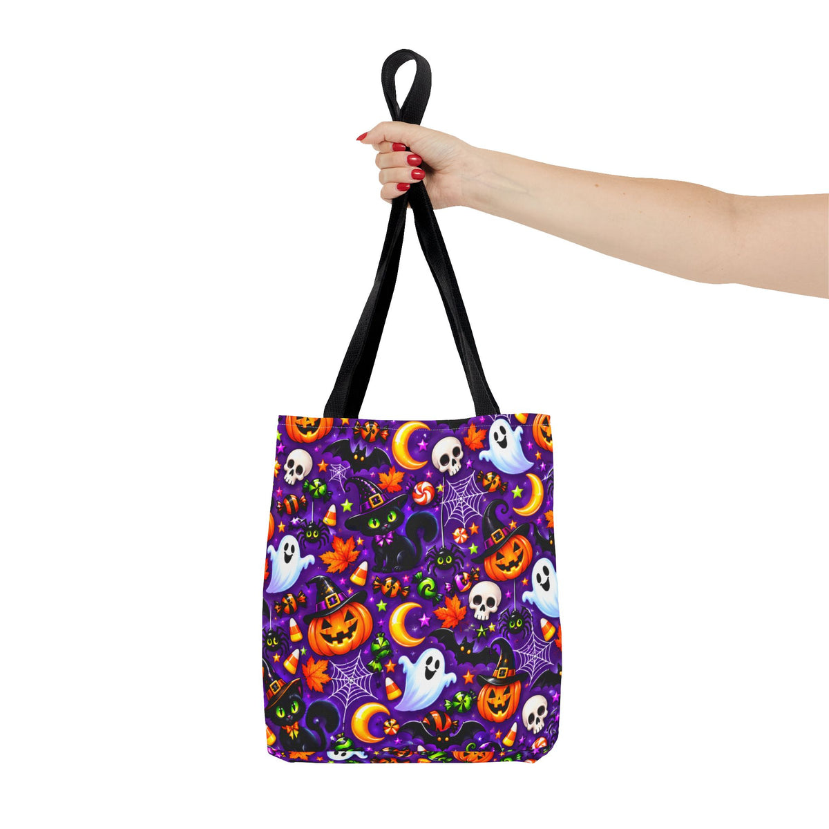 Halloween Pattern Tote Bag — Cute Ghosts, Pumpkins & Skulls All-Over Print
