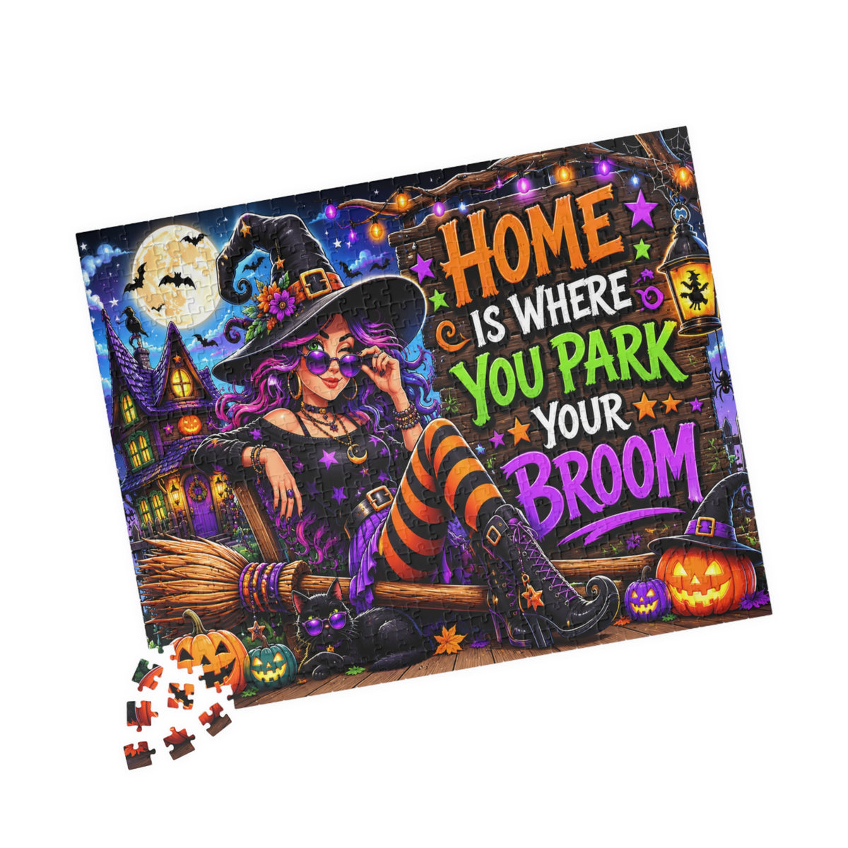 Witch with Broom Puzzle | Home Is Where You Park Your Broom Halloween