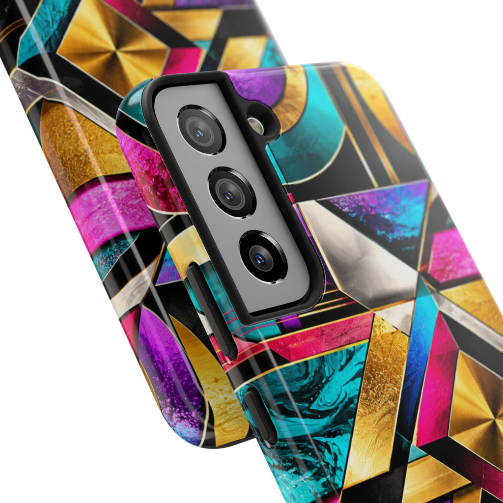 Geometric Art Deco Tough Phone Case — Vibrant Gold, Teal & Magenta Pattern