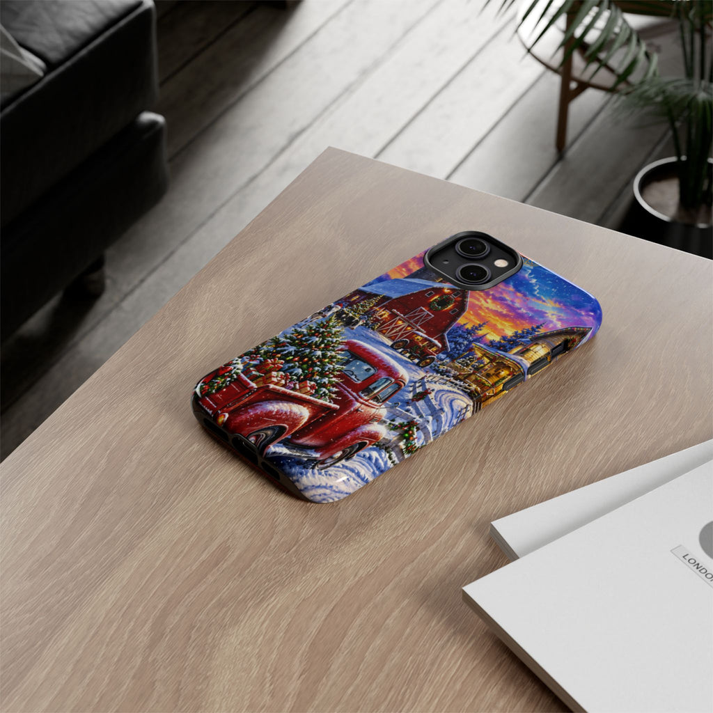 Christmas Farm Phone Case — Vintage Red Truck in Snowy Holiday Scene