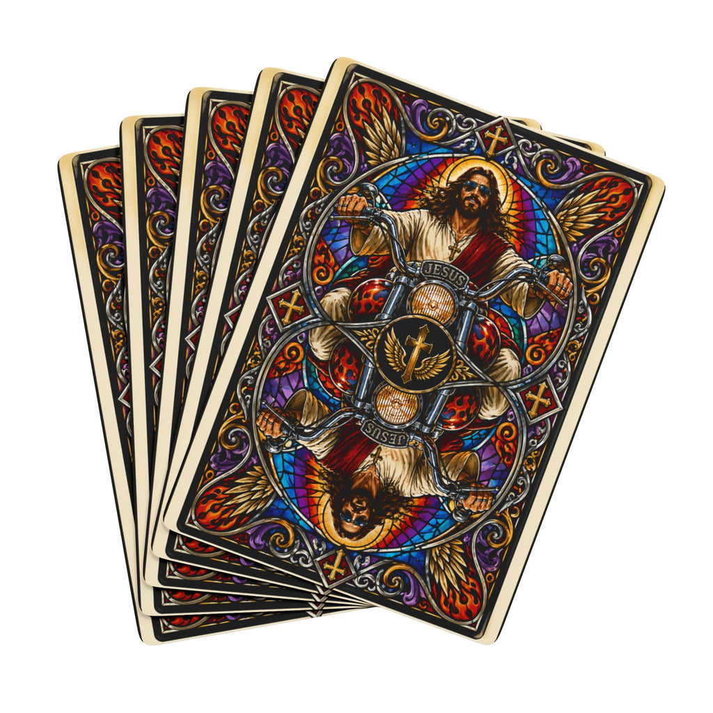 Biker Jesus Stained-Glass Poker Playing Cards