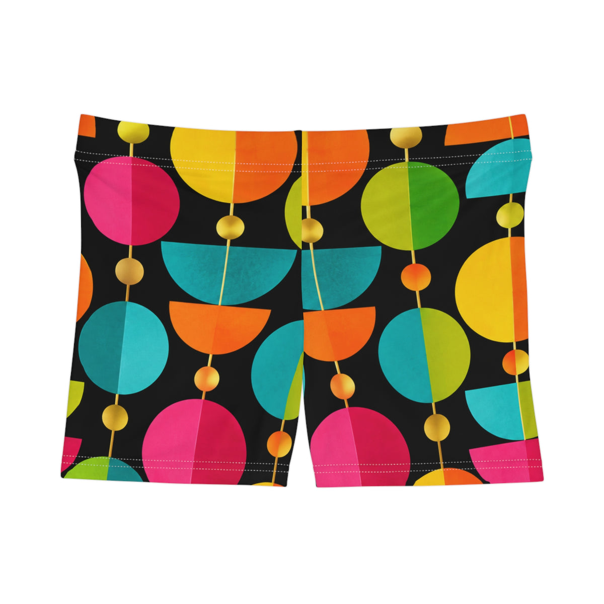 Retro Geometric Women's Shorts — Colorful Mid-Century Circle Print