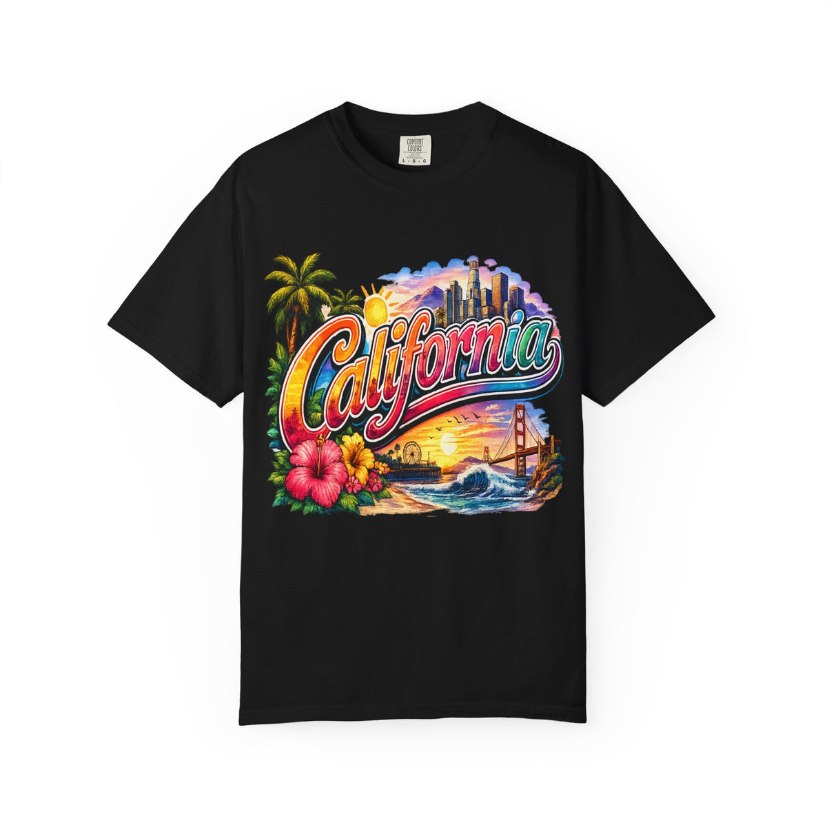 California Sunset Scenic T-shirt | Golden Gate Palm Beach Hibiscus