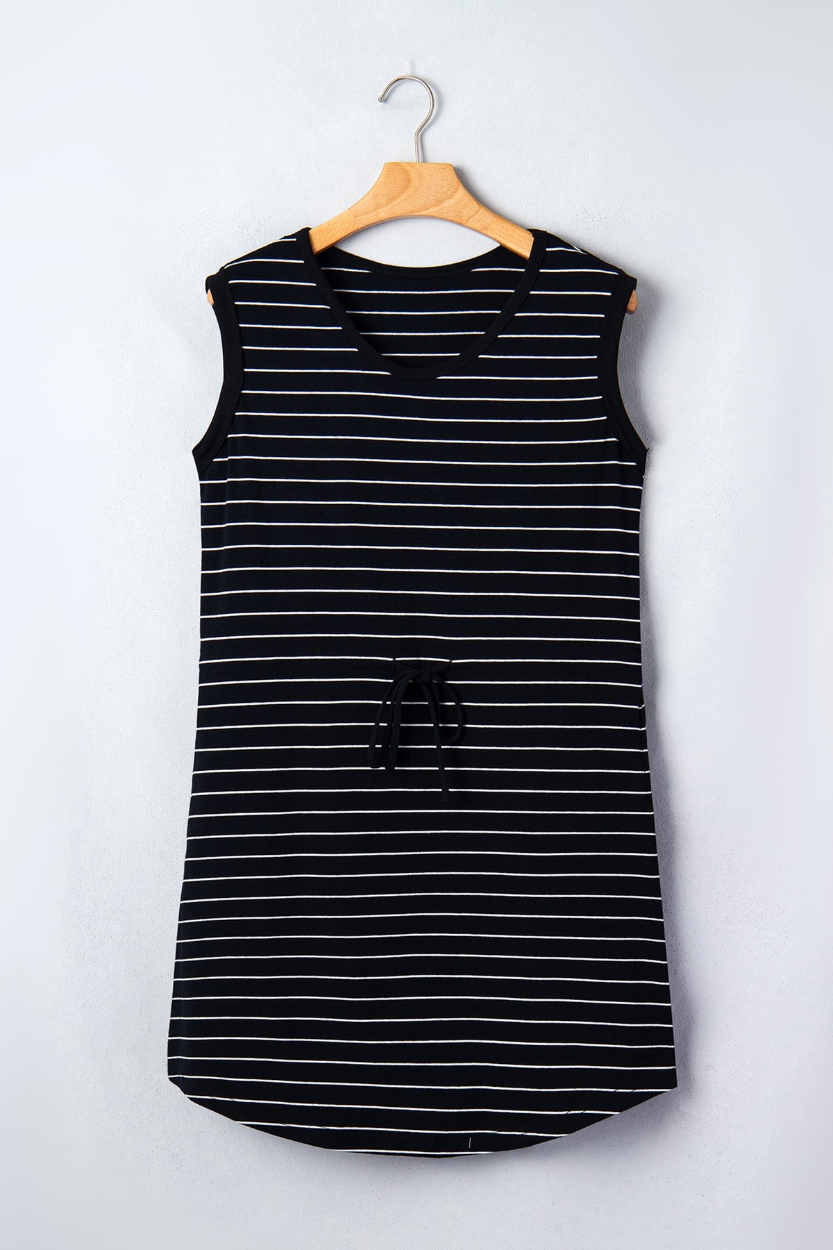 Stripe Drawstring Waist Pocketed Mini Dress