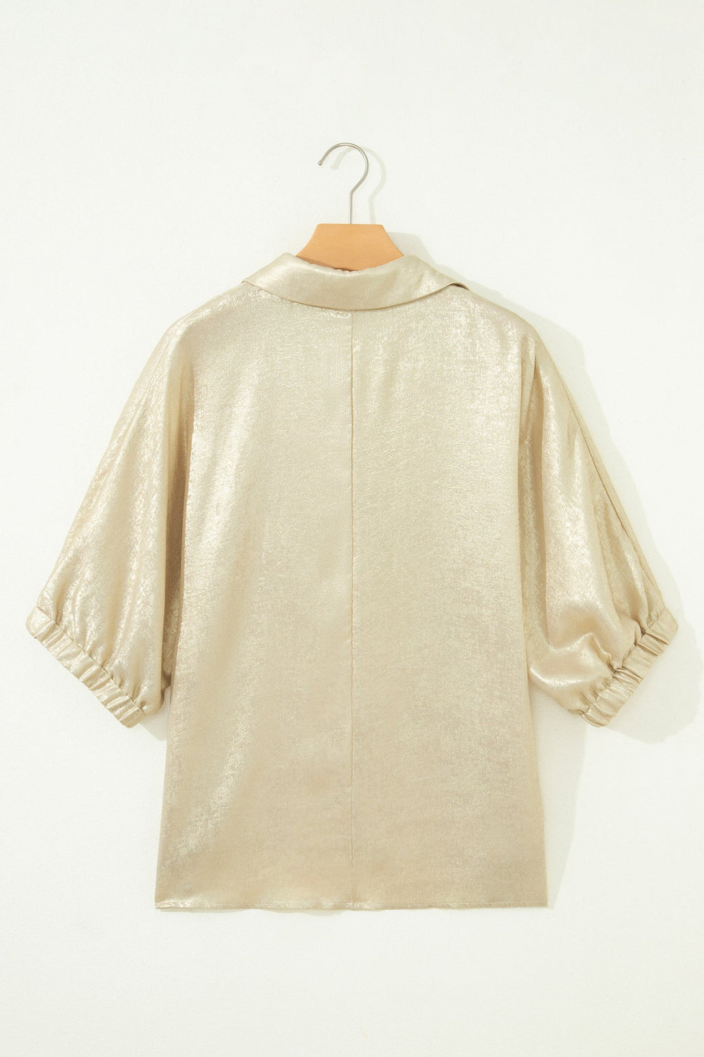Metallic Collared V-Neck 3/4 Sleeve Top