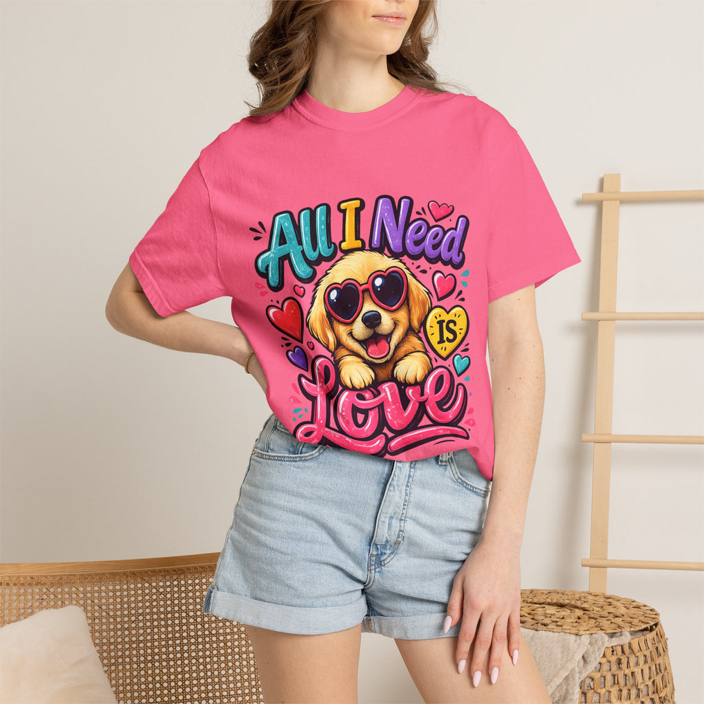 All I Need Is Love Puppy T-Shirt | Cute Dog Heart Graphic