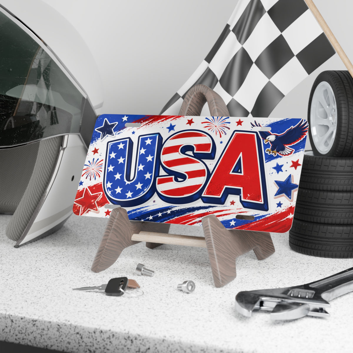 USA Flag Graphic Vanity Plate | Patriotic License Plate