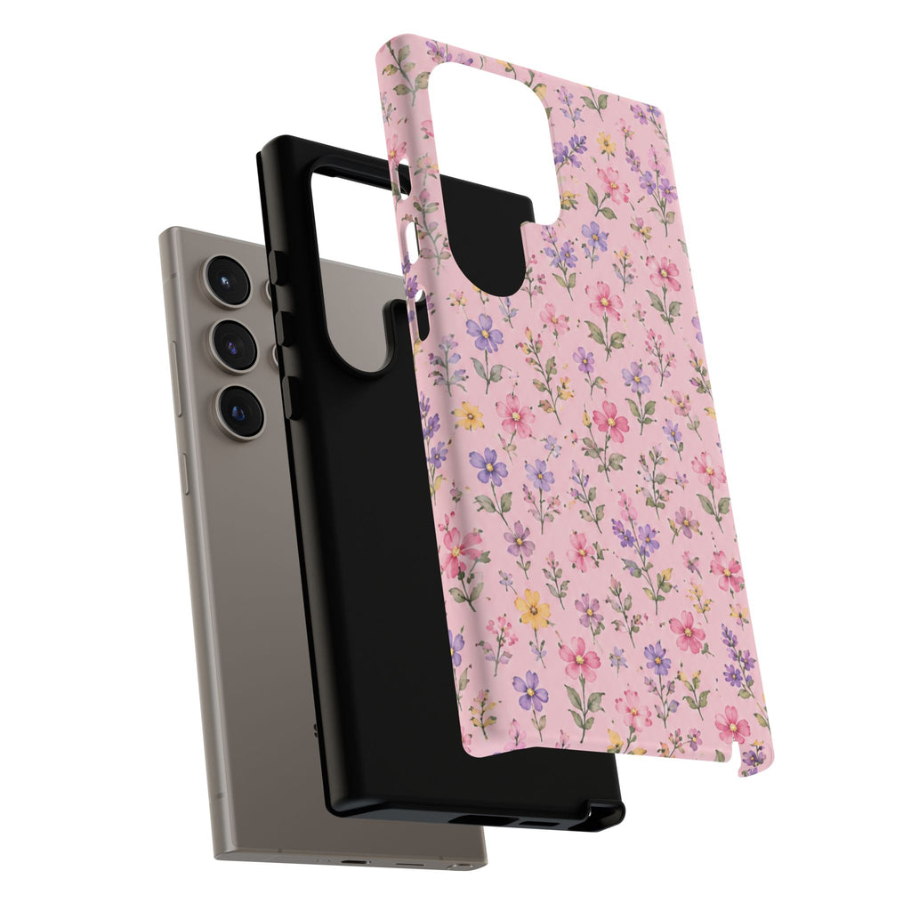 Floral Pink Tough Phone Case — Pastel Wildflower Protective Case