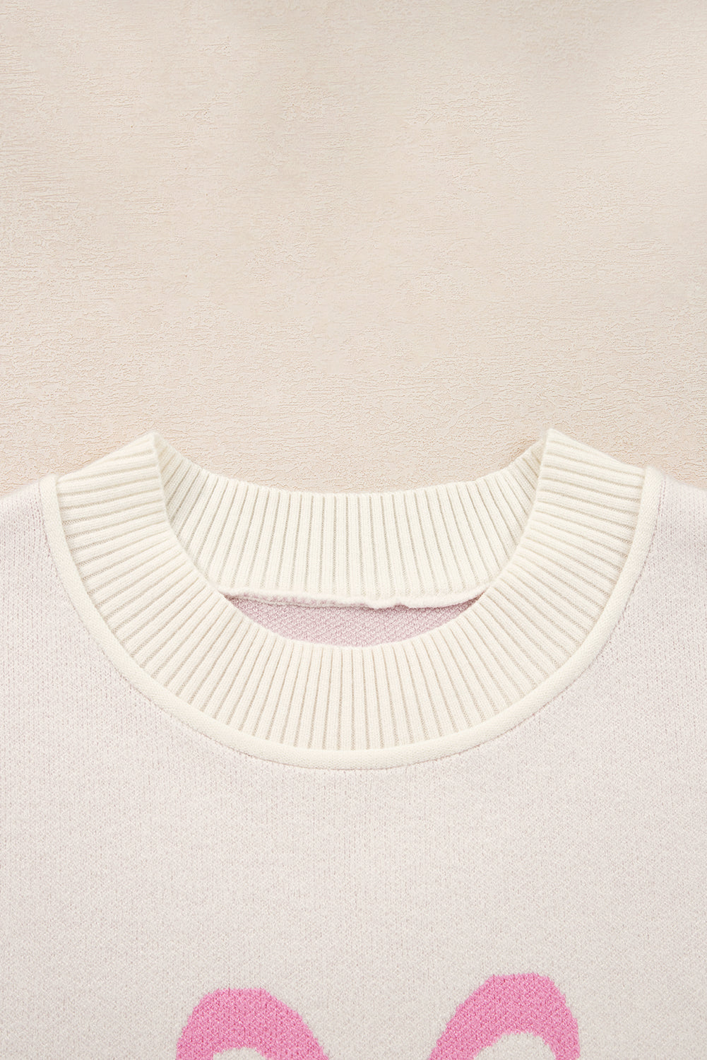 Bow Tie Ribbed Trim Drop Shoulder Sweater
