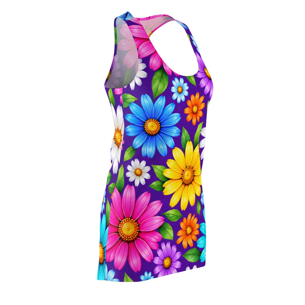 Floral Racerback Dress — Bright Colorful Daisy All-Over Print