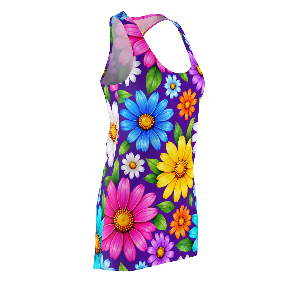 Floral Racerback Dress — Bright Colorful Daisy All-Over Print