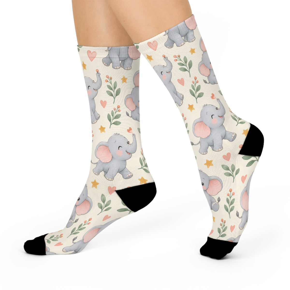 Cute Baby Elephant Pattern Crew Socks — Cushioned Novelty Socks for Kids & New Moms