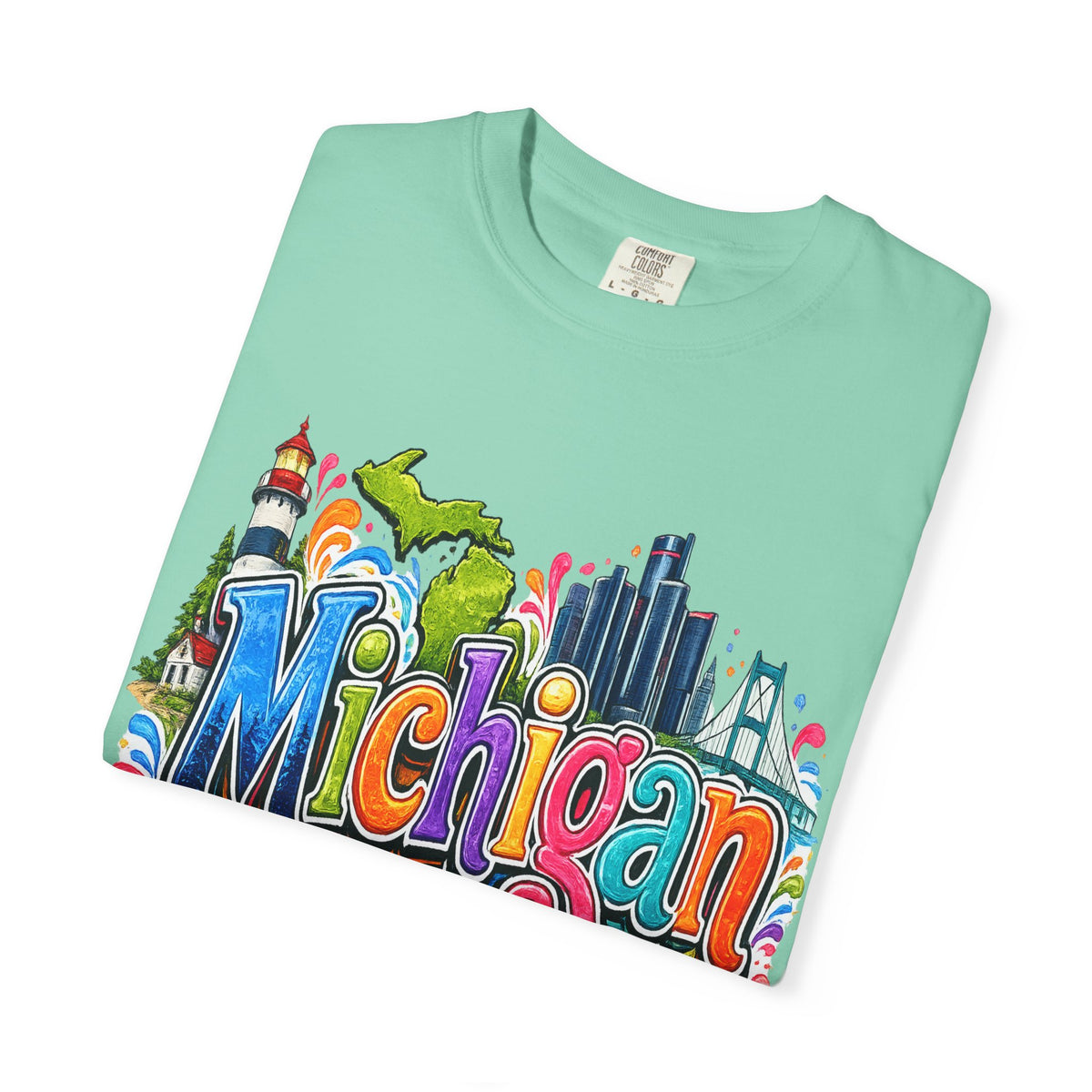 Michigan State Scene T-Shirt | Lighthouse, Skyline, Great Lakes