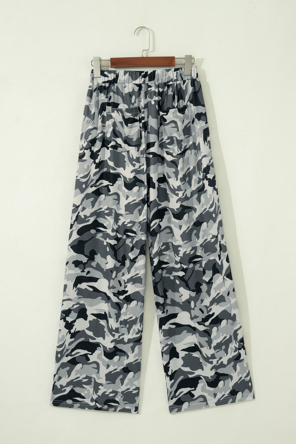 Camo Drawstring High Waist Wide Leg Pants