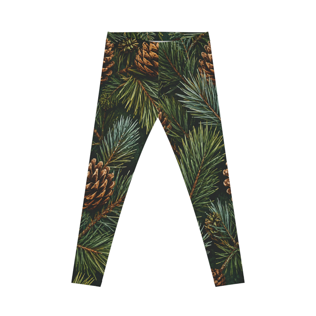 Pinecone Forest Leggings — Women’s Holiday Pine Needle All-Over Print Leggings