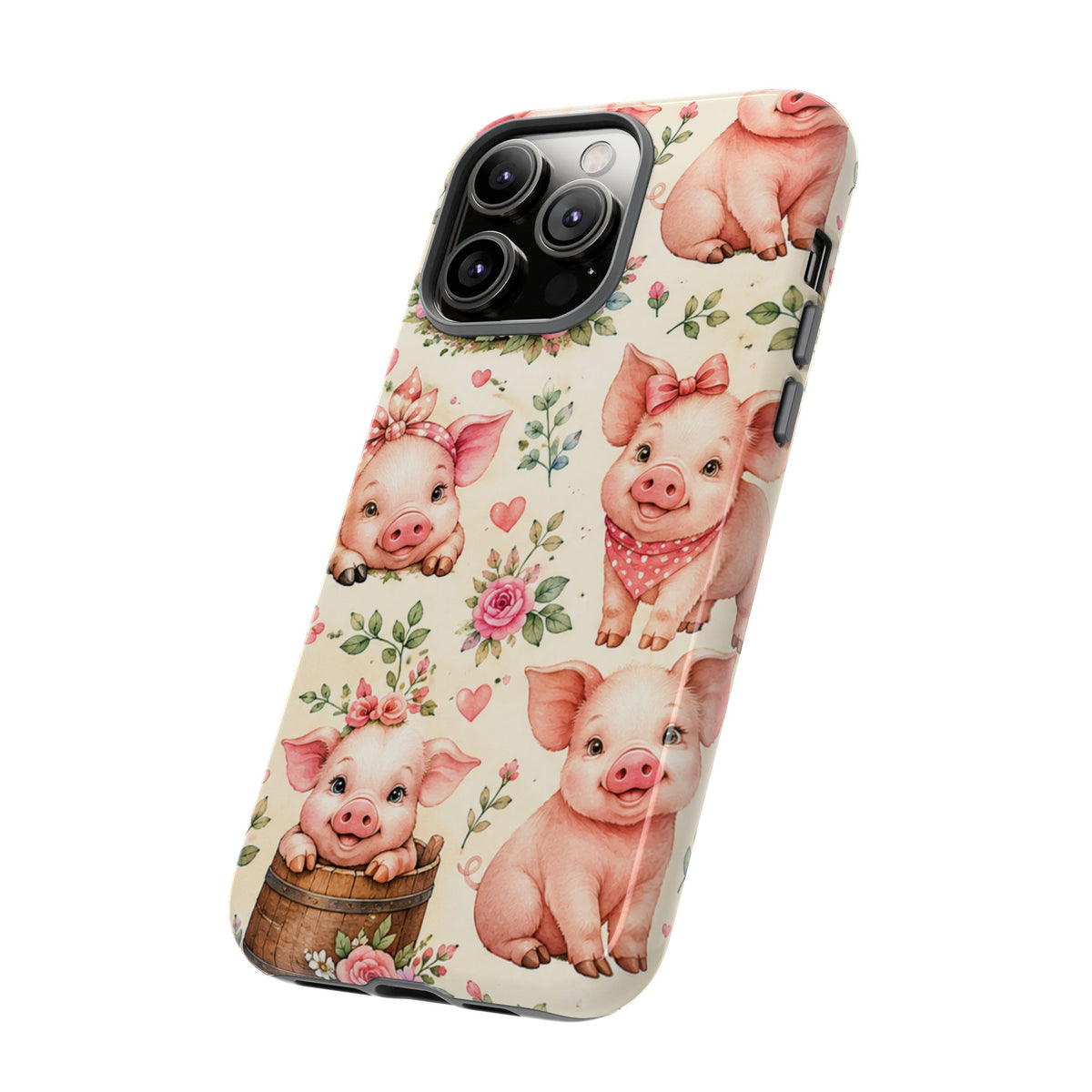 Cute Pink Piglet Phone Case — Vintage Floral Farm Animal iPhone Cover