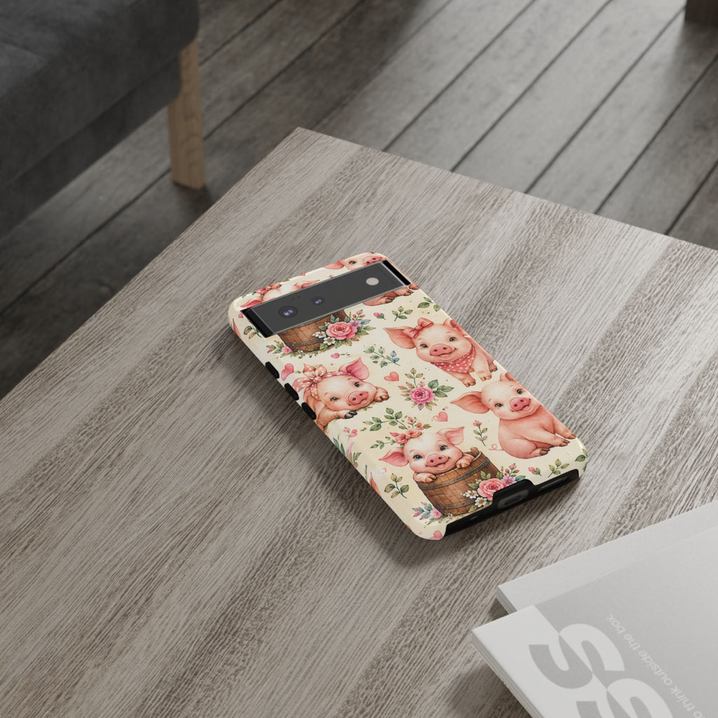 Cute Pink Piglet Phone Case — Vintage Floral Farm Animal iPhone Cover